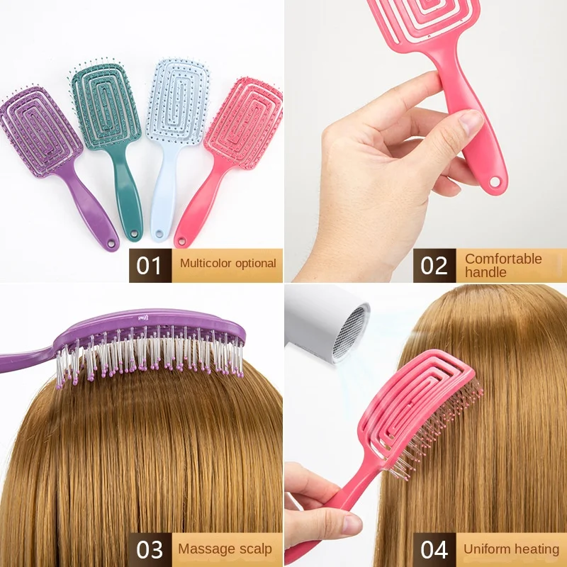 여아용 두피 마사지 빗 헤어 브러시, 나일론 강모, 젖은 곱슬 디탱글 헤어 브러시, 살롱 미용 스타일링 도구