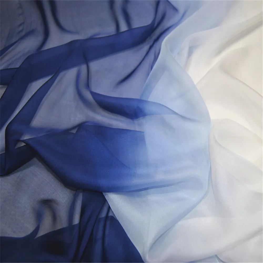 

Hot Sale Elegant Silk Chiffon Fabric Ombre Color Royal Blue White Summer Spring for Saree Gentlemen Lady Shirt Shawl