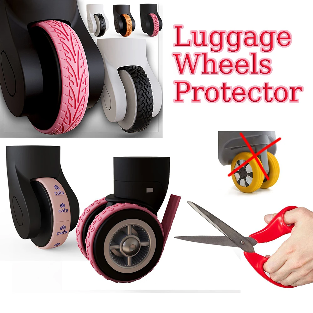 Étui de protection de roue de valise en silicone avec son silencieux, housse de roulettes, chaussures de roulette de bagage de voyage, boîte de chariot de bruit SAP, 4 pièces