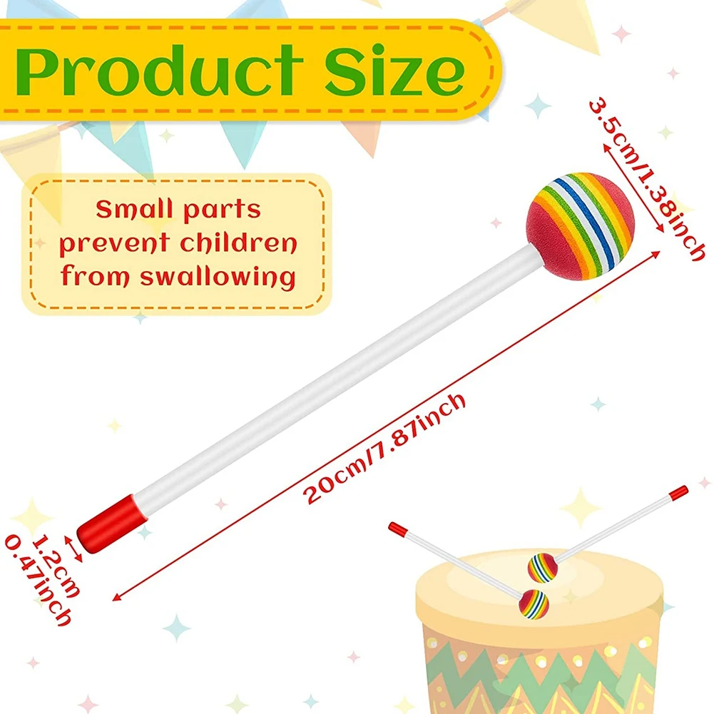 14 Pcs Lollipop Drum Mallet Sticks Round Rainbow Hammer Percussion Sticks Plastic Drumsticks for Kids Child Mallet