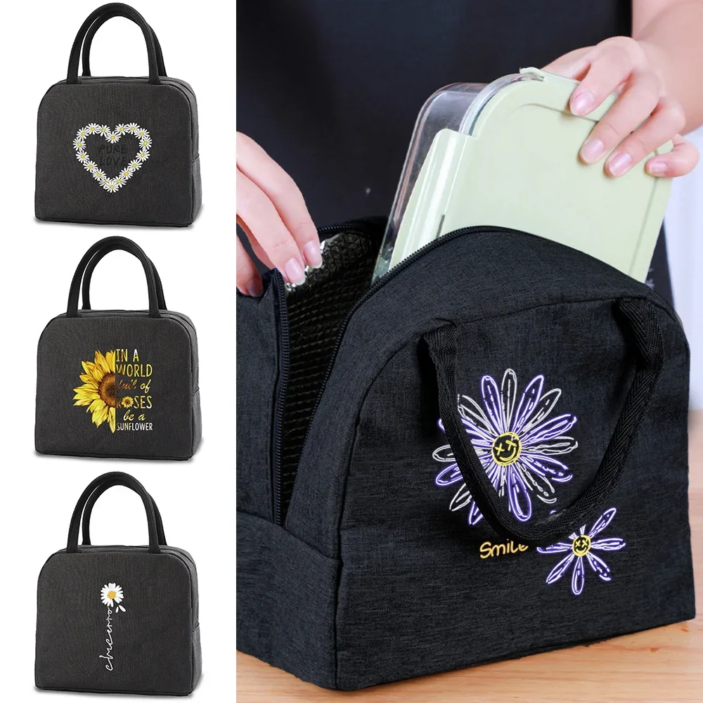 Lunch Carry Bags Insulated Canvas Handbag Food Cooler Portable Bags for Women Children School Trip Lunch Picnic Dinner Thermal