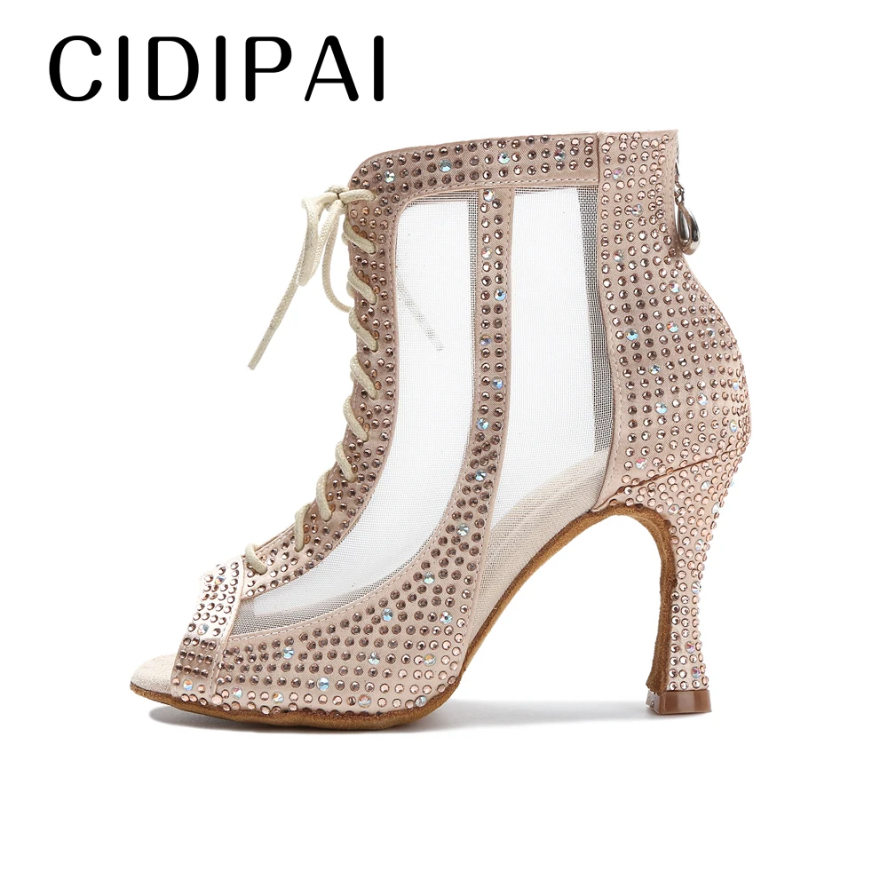 CIDIPAI Red Sole Latin Dance Shoes Woman Ballroom Dance Boots Rhinestones High Heels For Salsa Training Shoes Women Party Shoes 4