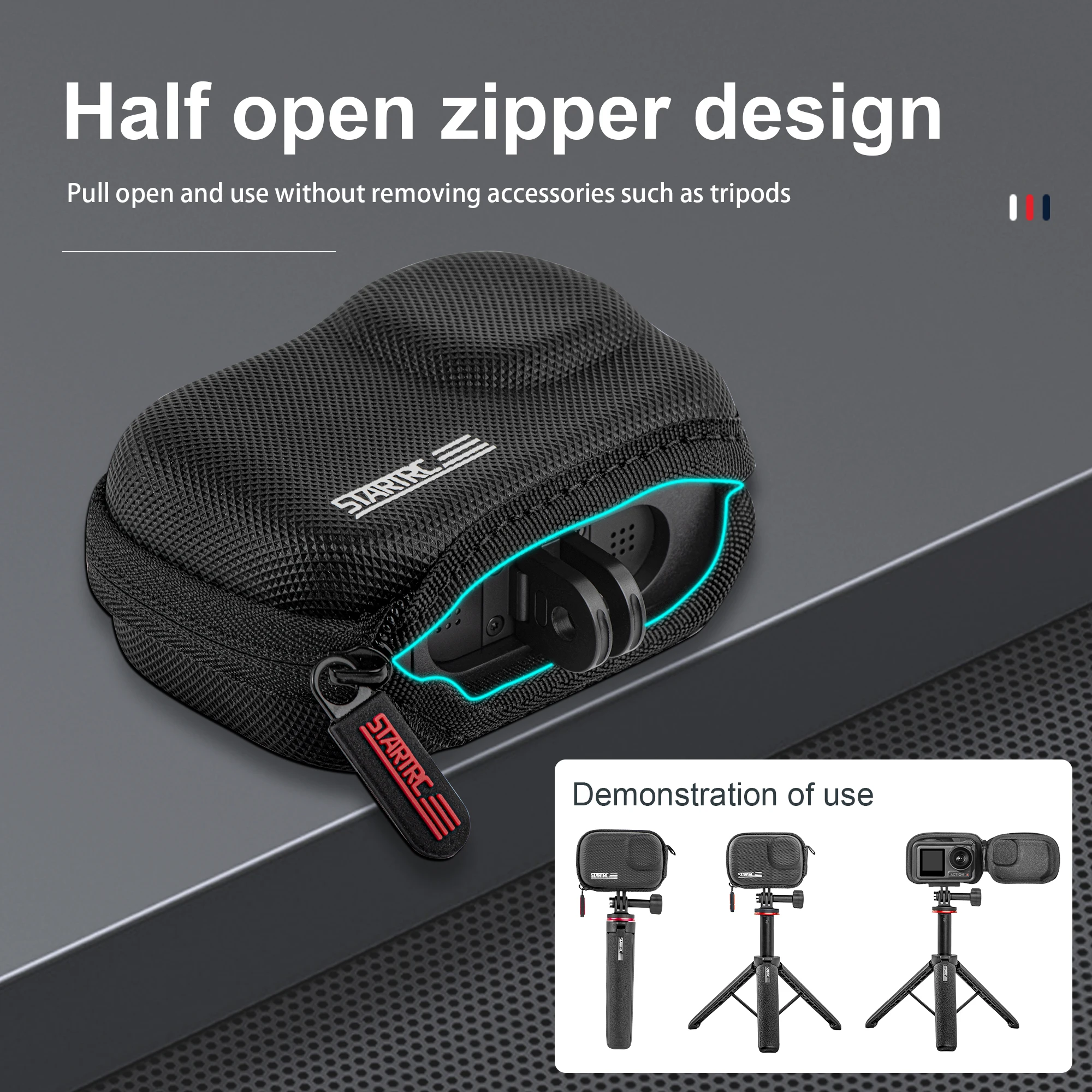 STARTRC 미니 스트로리지 백, DJI 액션 4, 오스모 액션 3, 인스타 360 GO3, 고프로 스포츠 카메라 액세서리, PU 가죽 하드 보관 케이스