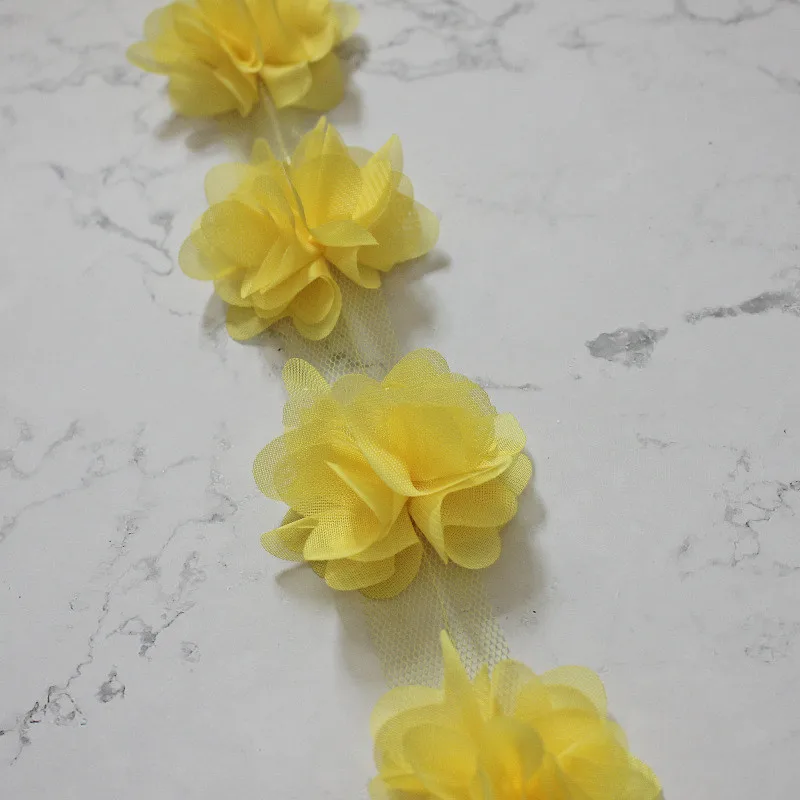Elegant 24Pc 3D Chiffon Lace Floral Applique Trim for Bridal and Fashion Accessories