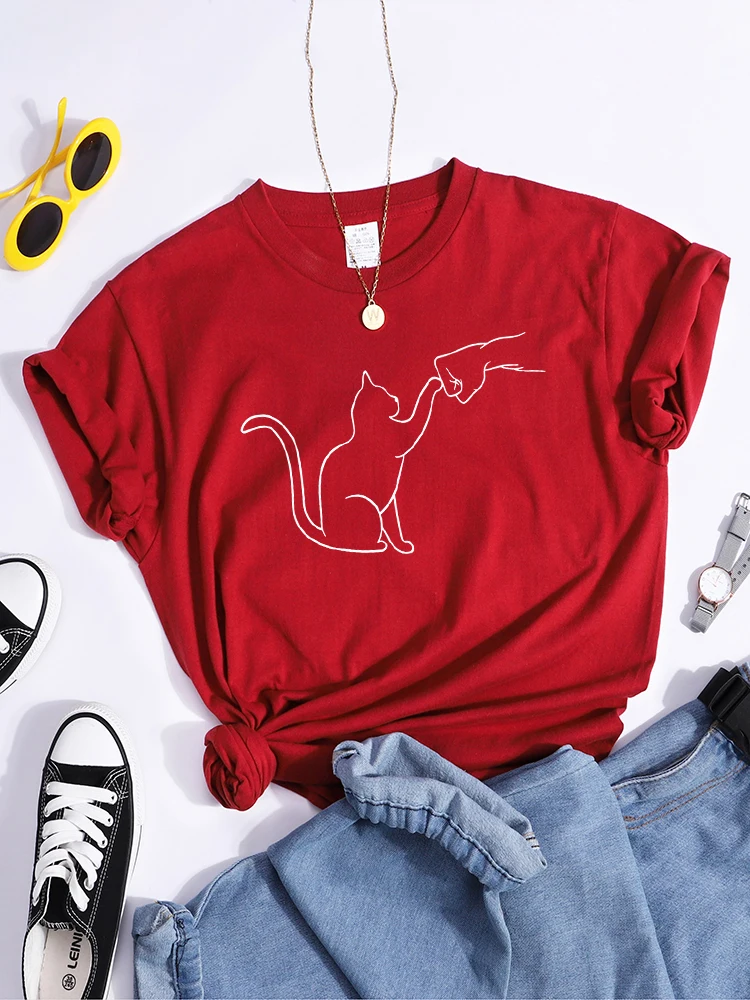 Agreement With Cat Prints T-Shirt Street Creativity Tee Top Trend Individual T-Shirt Hipster Comfortable  Women Tee Shirt