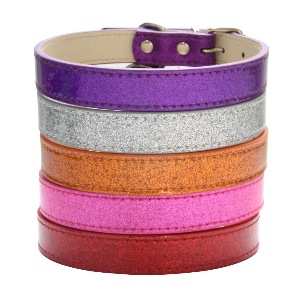 Bling Leather Dog Cat Collar Glitter Material Puppy Neck Strap Collars For Small Medium Large Dogs Accessories Red Pink XS-3XL dog collar,pet collar