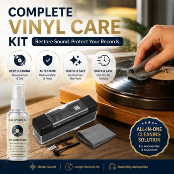 Kit di Pulizia per Dischi in Vinile, Set di Spazzole per Giradischi LP, Spray Antistatico, Panno e Rimuovi Polvere per Stilo, per Grammofoni