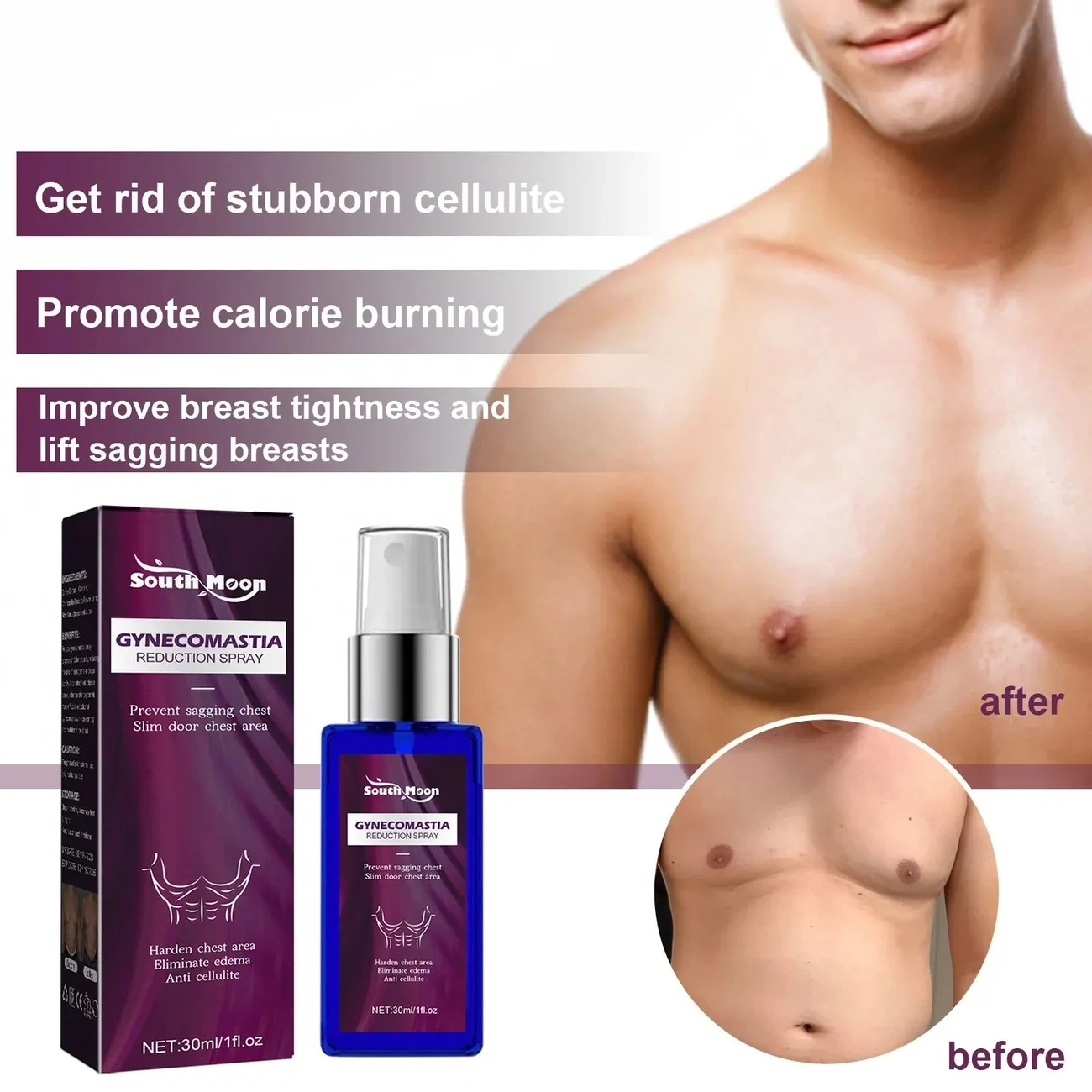 South Moon Men's Breast Firming spray Massage Reduce Firming Breast and Chest Muscle Shaping spray