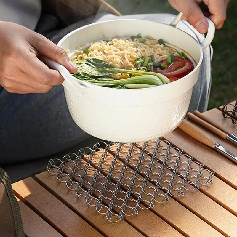 Tableware Insulated Mat Spring Anti Scald Pad Spiral Wire Trivet Heat Insulation Pad Stainless Steel Tableware Mat For Camping