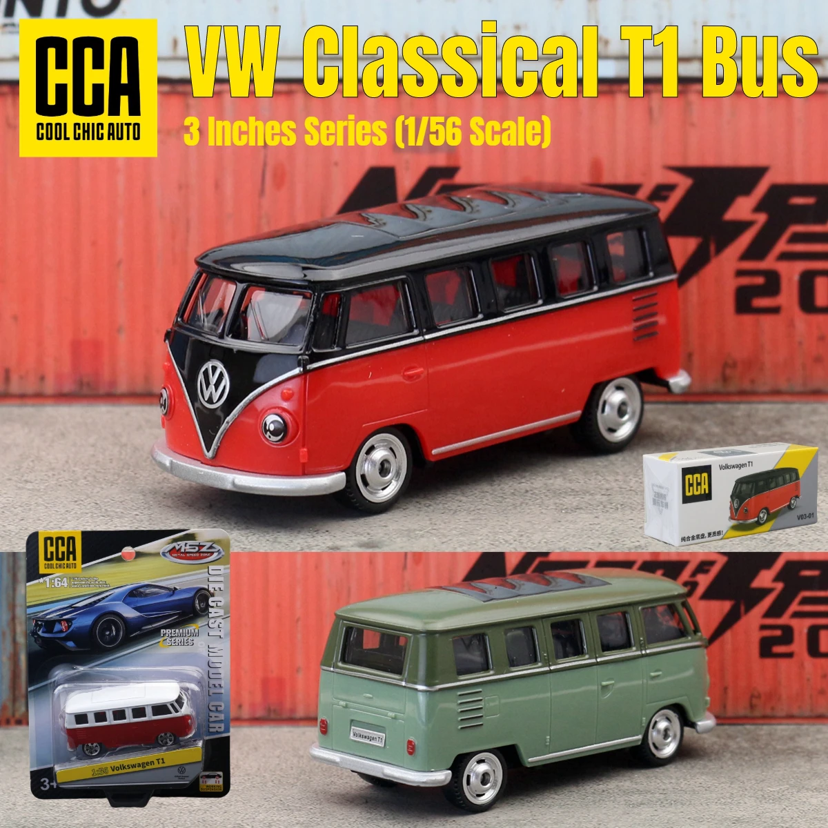 1/56 Volkswagen T1 Bus Toy Car Model CCA MSZ 1:64 Diecast
