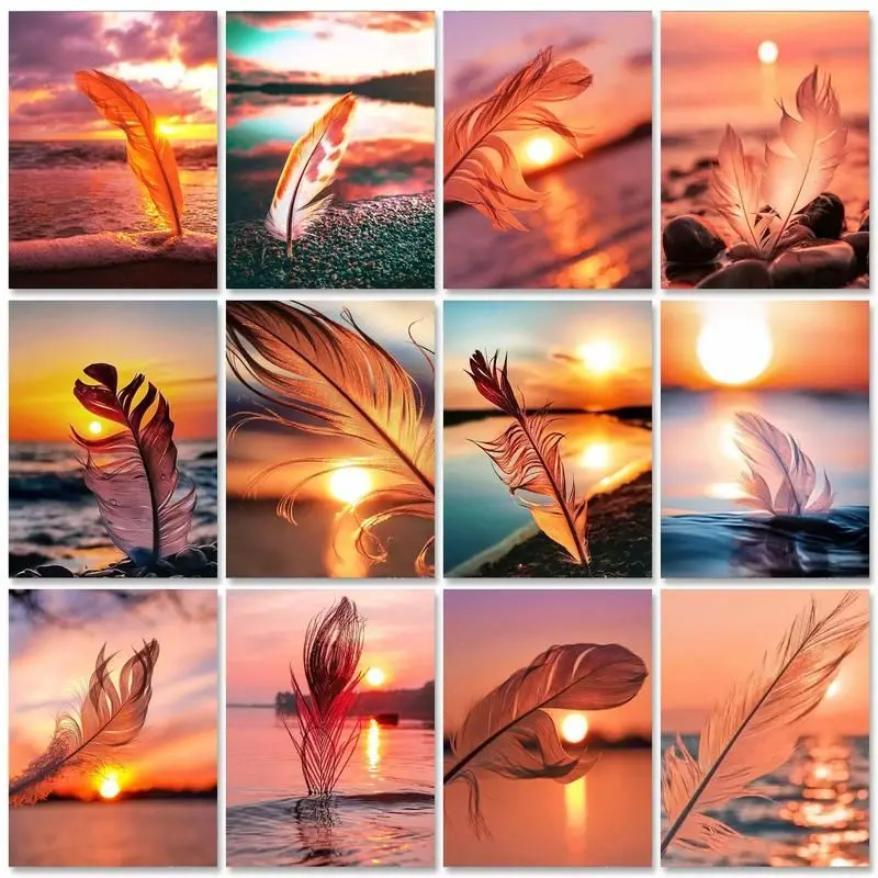 

RUOPOTY Frame Picture Painting By Numbers Kit Sunlight Feather Landscape Draw Coloring By Numbers 50x65cm For Personalized Gift