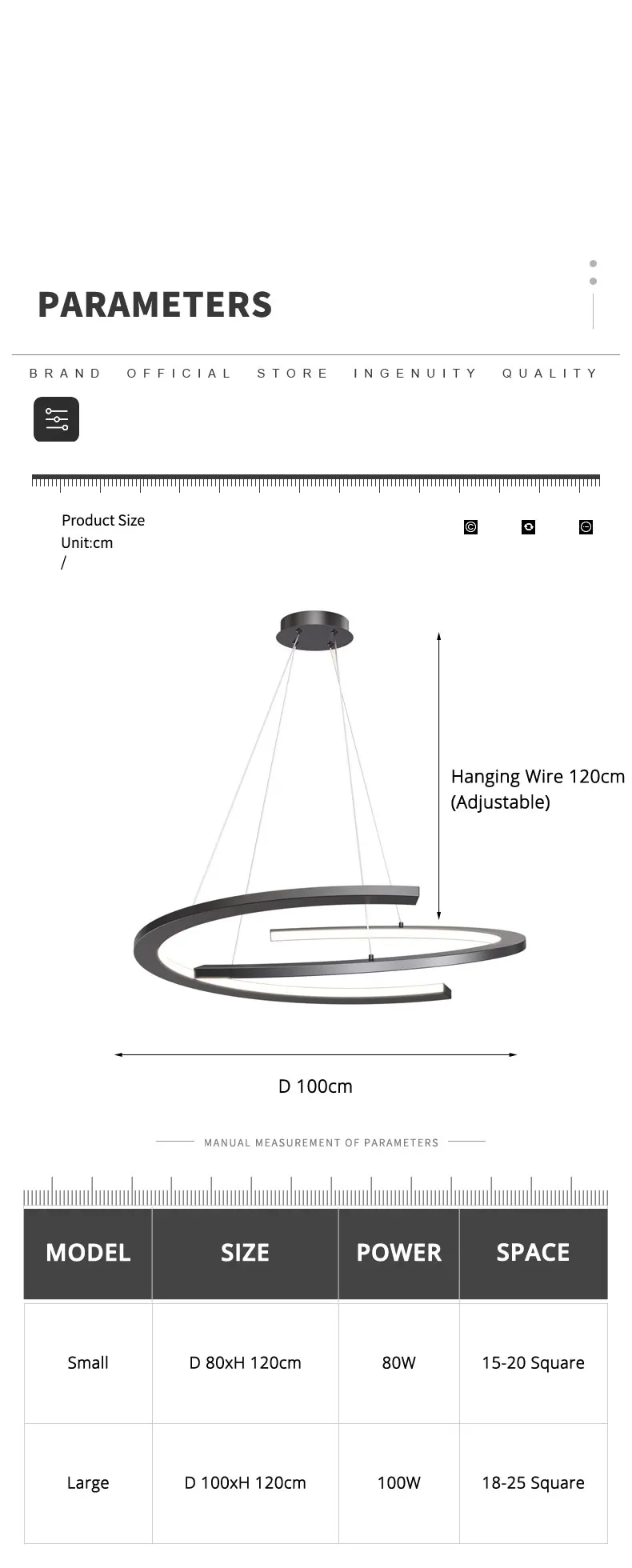 Medidas de lustre meia luz minimalista Miresa 