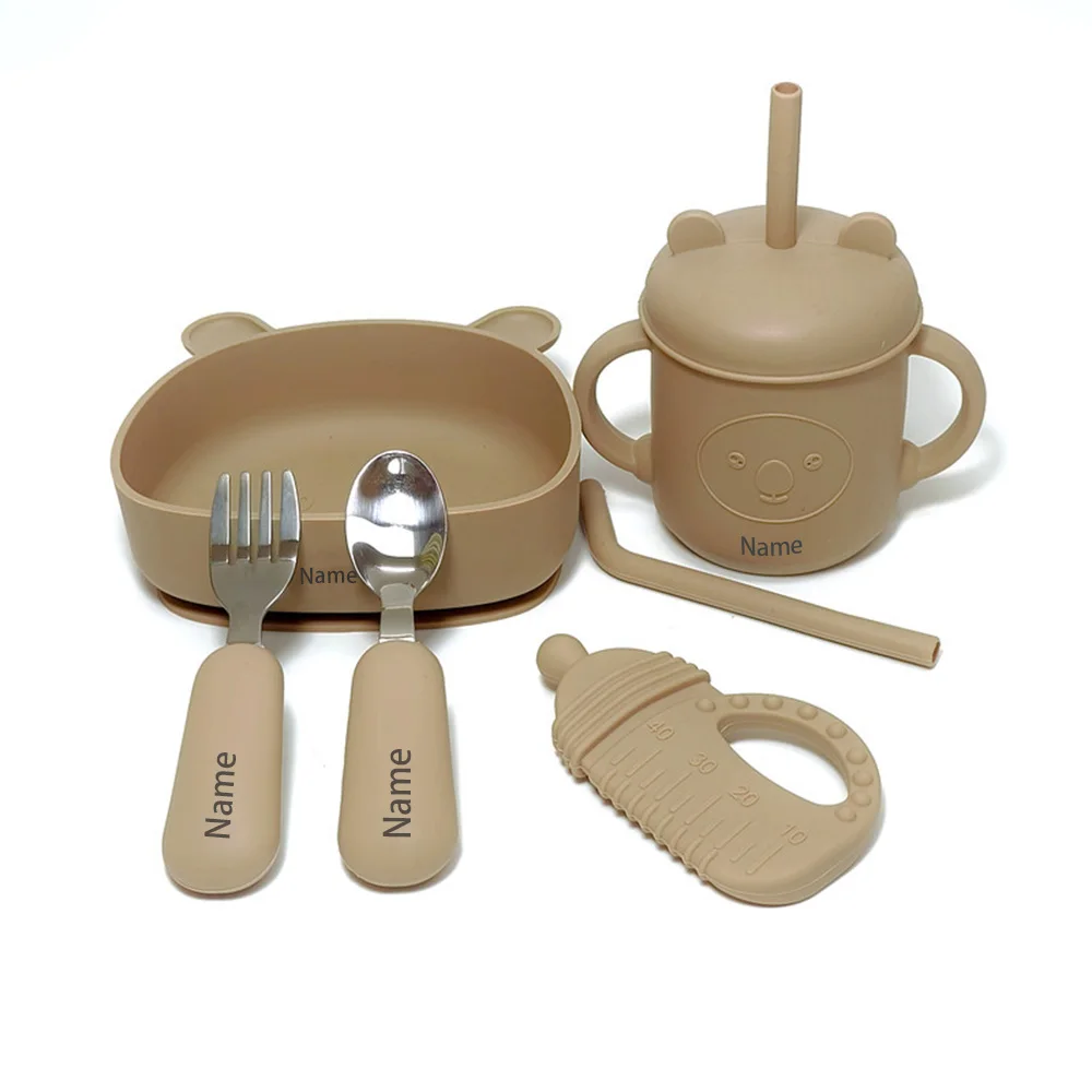 6-Piece Silicone Cutlery Set with Free Name Printing Personalized Surprise Gift for Boys and Girls