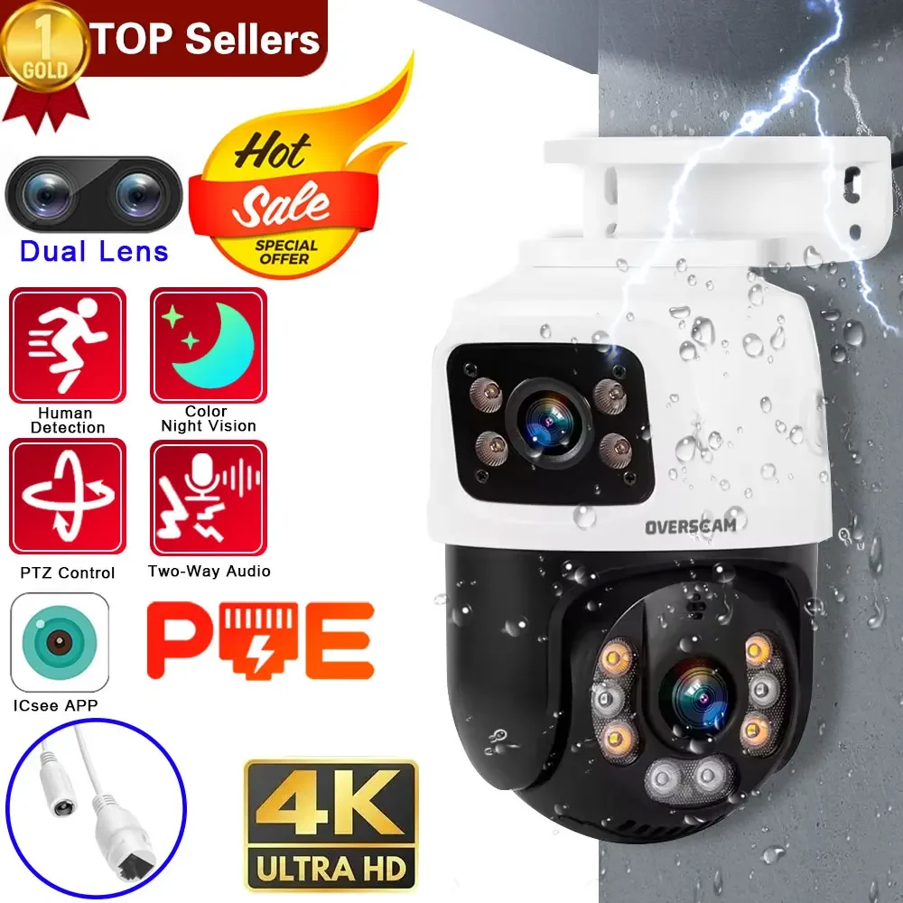 4K 8Mp Outdoor Dual Lens Ptz 6Mp Poe Ip Camera Home Security Camera Video Cctv Sorveglianza Icsee Dual-Screen 10Ch Poe Nvr P2P