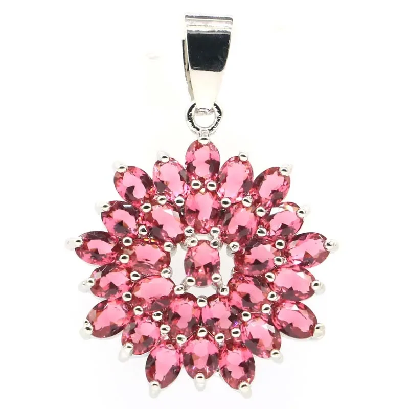 4g Customized 925 SOLID STERLING SILVER  PENDANT Flower Shape Iolite Orange Spessartine Garnet Pink Raspberry Rhodolite Garnet W