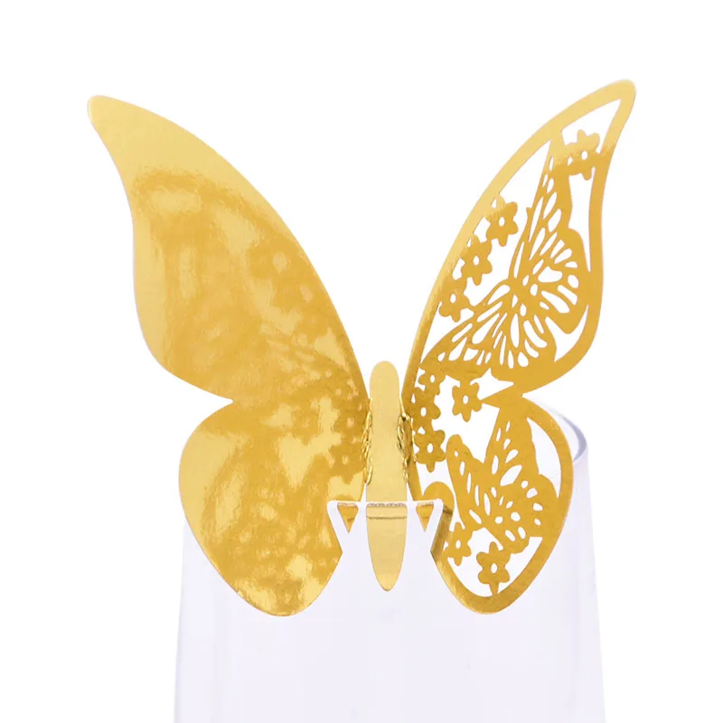20 Stück/10 Stück glänzend Champagner Gold Silber Rosa Schmetterling Namenskarten Sitzplatz Karten Weinglas Tasse Papierkarte Hochzeit Party Dekor – Detail 7