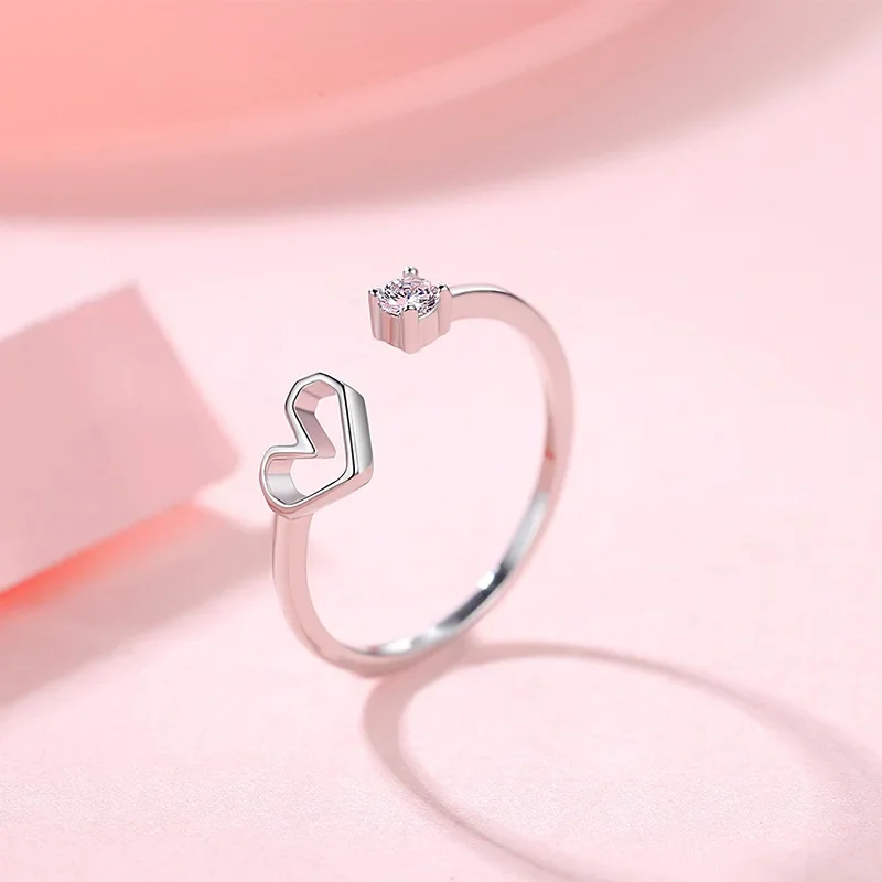 925 Sterling Silver Fashion Women Hollow Heart CZ Rings Size 5 6 7 Gift For Girls Kids Lady's DS1032 silver ring silver rings silver heart ring