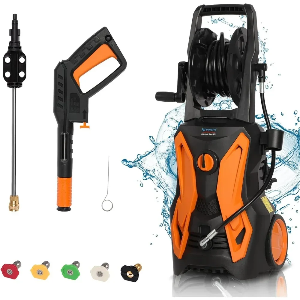 

Pressure Washer, 3500PSI Electric Pressure Washer with Hose Reel, 5 Nozzles & Detergent Tank, 2.8GPM High Pressure Cleaner