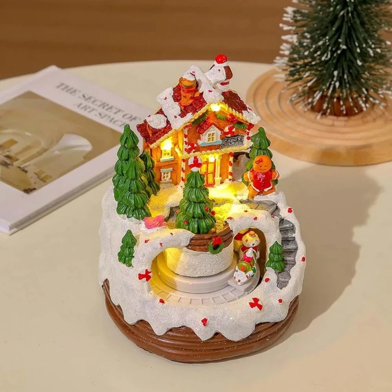 Maison de Noël pain d’épice LED avec train musical, décor de table – Image 6