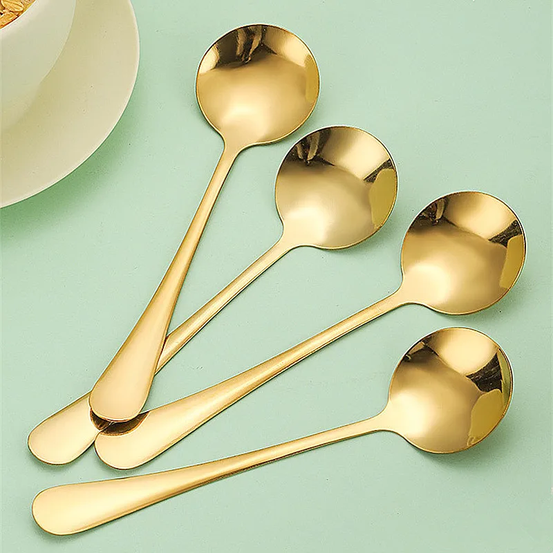 Cutlery Set Kitchenware Accessories Coffee Spoons Golden Stainless Steel Round Head Teaspoons Dessert Coffee Spoons Children's Soup Ladle Home Kitchen Utensils Tableware
