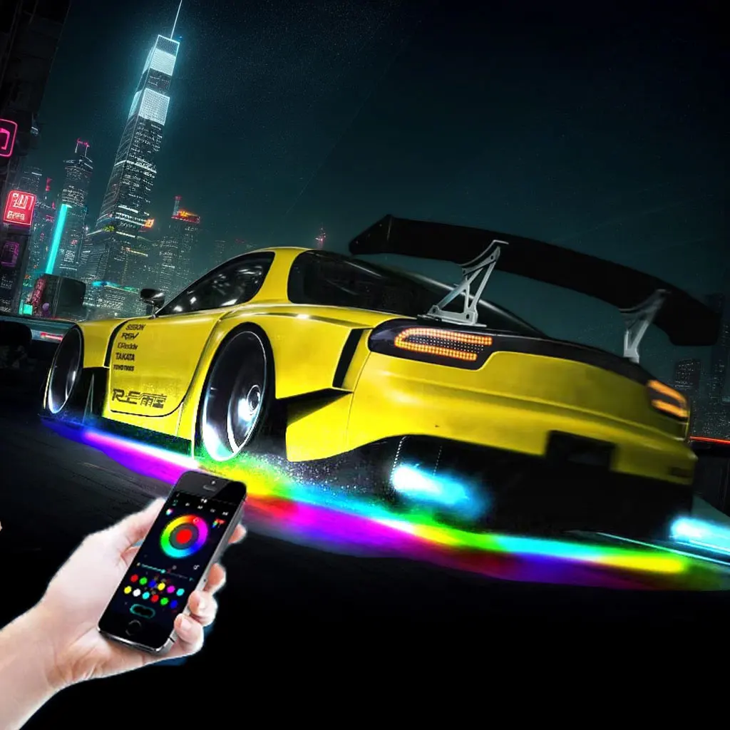 Led Car Underglow Light Strip Remote APP Control RGB Flexible Waterproof Automobile Underbody Neon Ambient Mood Lights 12V 1