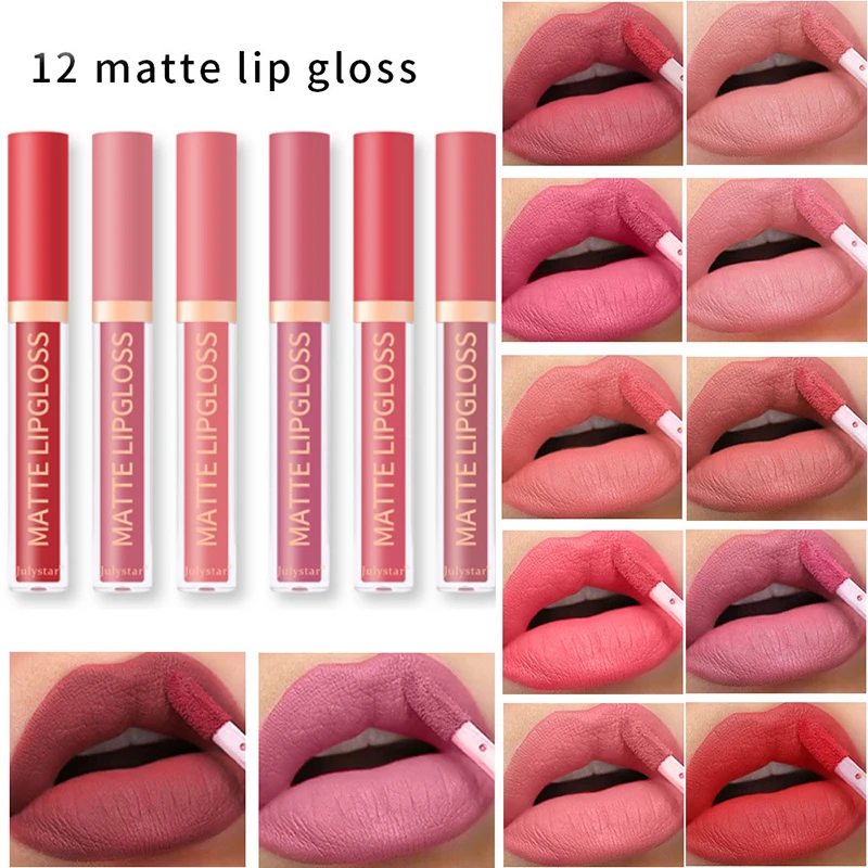 

Sexy Long Lasting Velvet Matte Lip Gloss Liquid Lipstick Lip Makeup Women Beauty Red Nonstick Cup Waterproof Lip Gloss YZL9