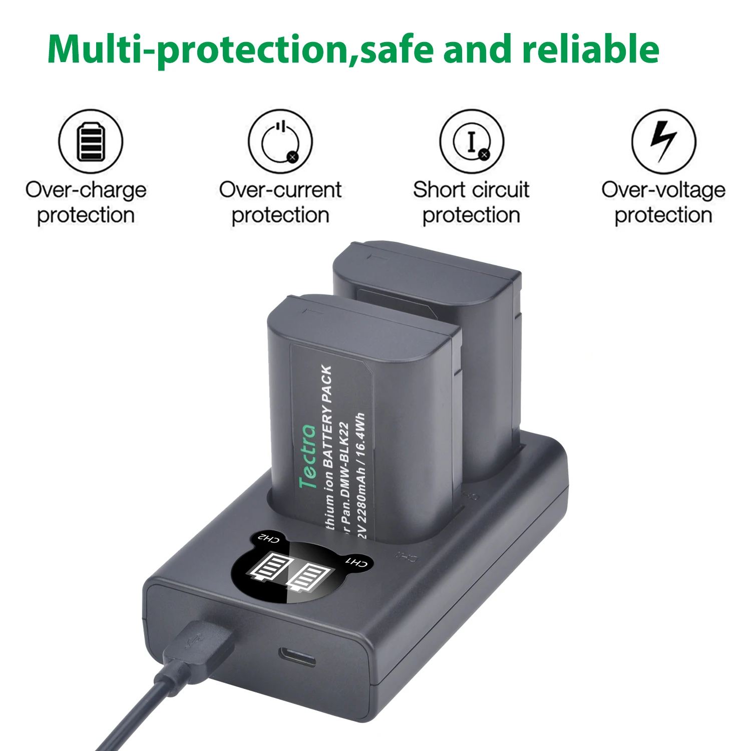 パナソニック　充電器 Panasonicバッテリー充電器,2280mAh,DMW-BLK22,2つの充電器,DC