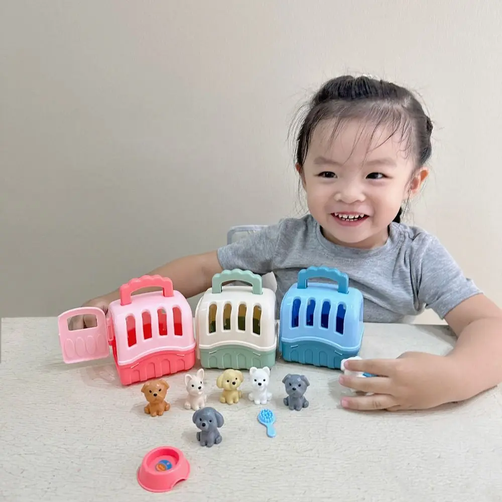 Pet Basket Dog Doll Set Scene Playing Family Toys Dog Dollhouse Toy Decoration Miniature Dog Cage Toys Birthday Gift