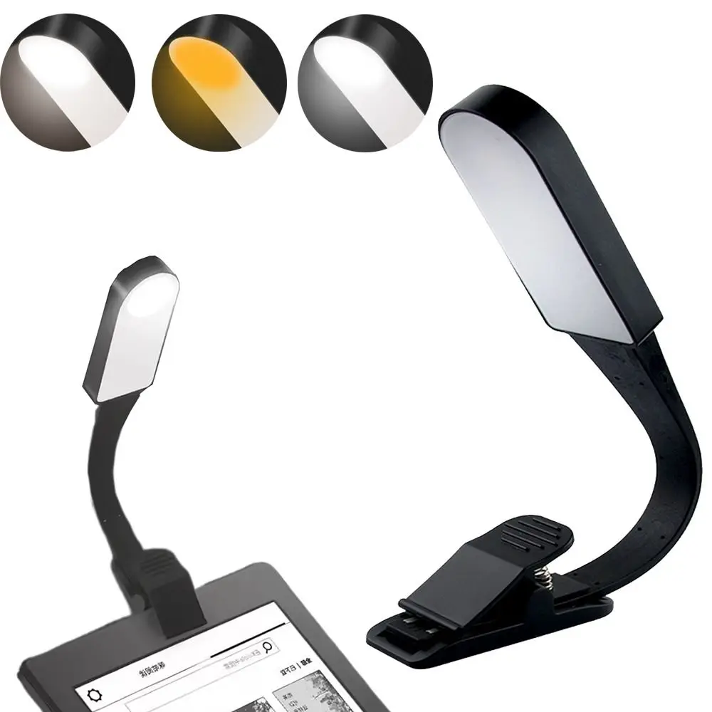 Compact Adjustable Book Clip Lamp 360 Degree Bending Portable LED Reading Lights 3 Colors Detachable Mini Table Lamp Bedside