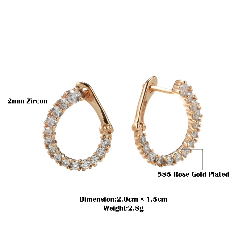 Full Zircon Half Open Curve Geometric English Earrings for Women 585 Gold Color Girl's Party Jewelry Daily Unusual Accessories - Image 2