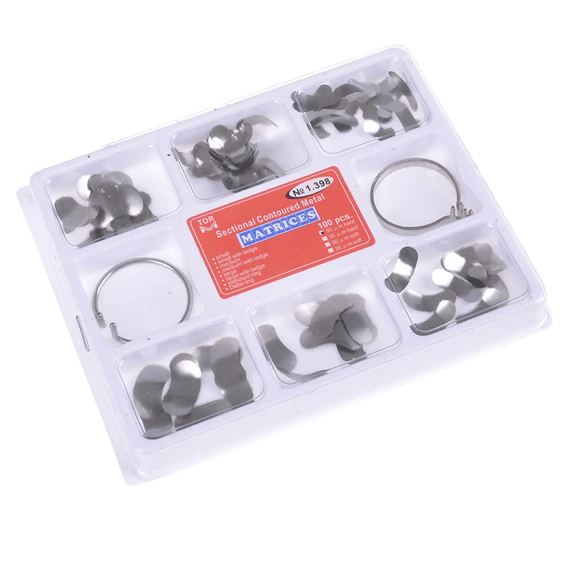 100Pcs Dental Matrix Bands Sectional Contoured Matrices Wedges
