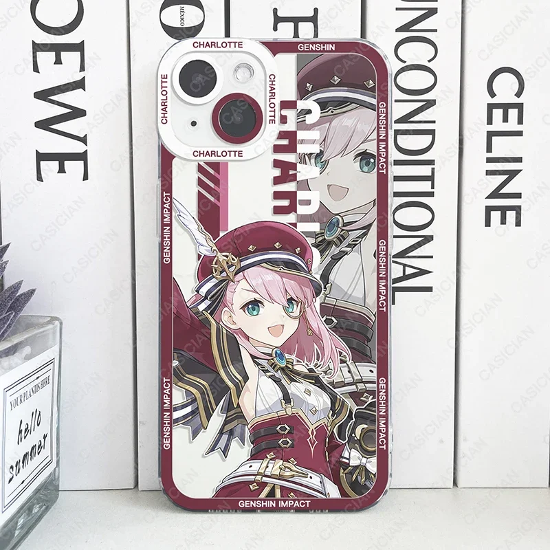 thumbnail image 1 of Funda Genshin Impact Furina Charlotte Neuvillette Lyney Wriothesley NAVIA para iPhone 15 Pro Max 14 Plus 13 Mini 12 11, cubierta suave, 1 of 5