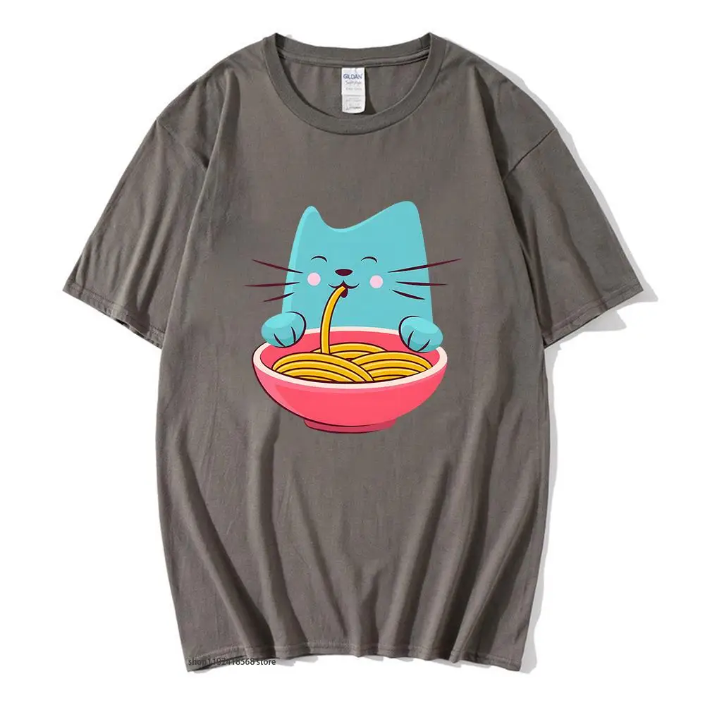 

Cat Eating Spaghetti T-Shirts Aesthetic Men Tees Fashion Animal Tshirt 100% Cotton Korean Style Streetwear Women Summer Shirts