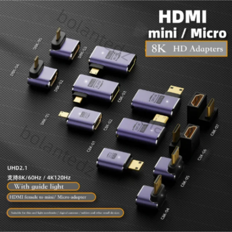 90 Degree Angled UHD Extension Converter Adapter Mini /Micro HDMI Male to HDMI 2.1 Female Support 8K 60hz HDTV hdmi extension adapter