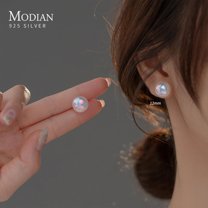 Modian-레인보우 쉘 진주 6 8 10 12MM 스터드 귀걸이,  패션 심플한 귀 스터드, 여성 데이팅 쥬얼리