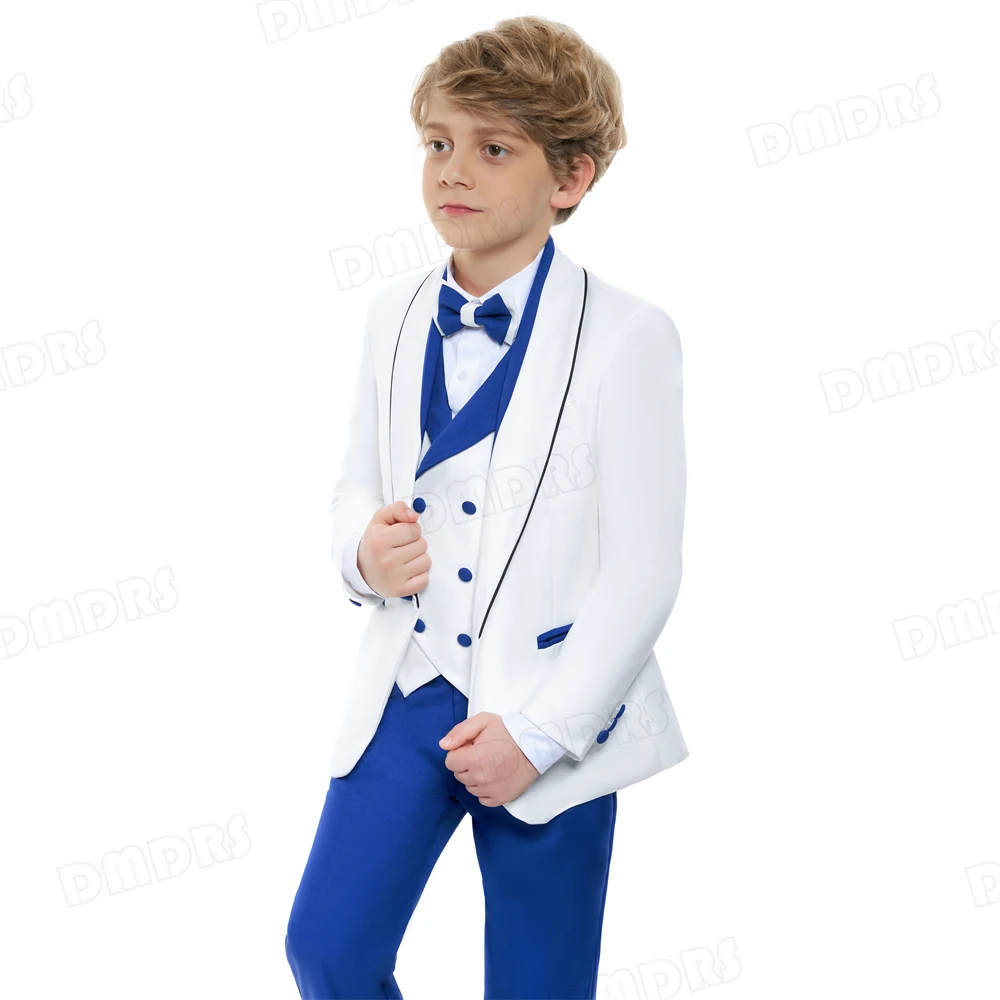 4 Pieces Boy's Smart Suit Set One Button Jacket Vest Pants Bow-tie Formal Tuxedo For Kids From 2 To 14 Years Ring Bearer Suits