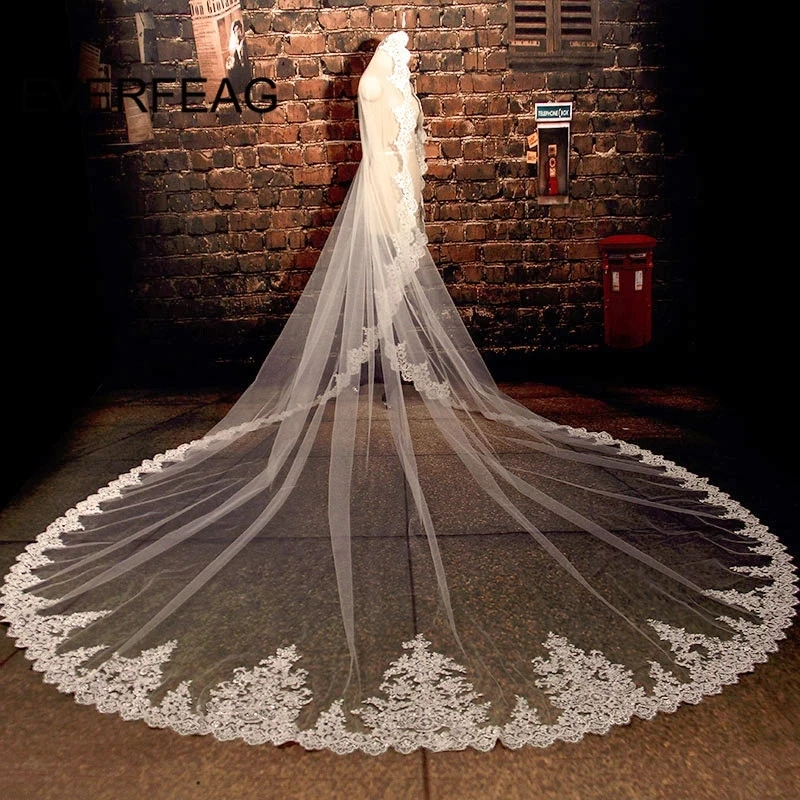 3M 4M 5M New White Ivory Cathedral Wedding Veils Long Lace Edge Bridal Veil with Comb Wedding Accessories Veu de Noiva Bride
