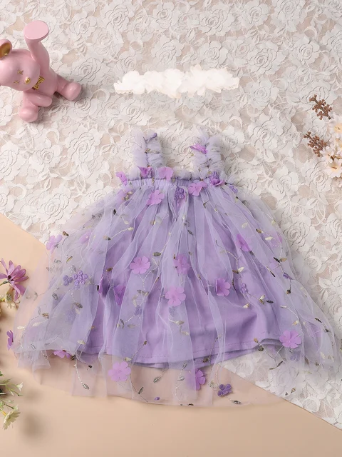 Robe tutu en tulle à imprimé floral pour tout-petits, robes de princesse pour petites filles, bande de sauna fleurie, µbrodée 1