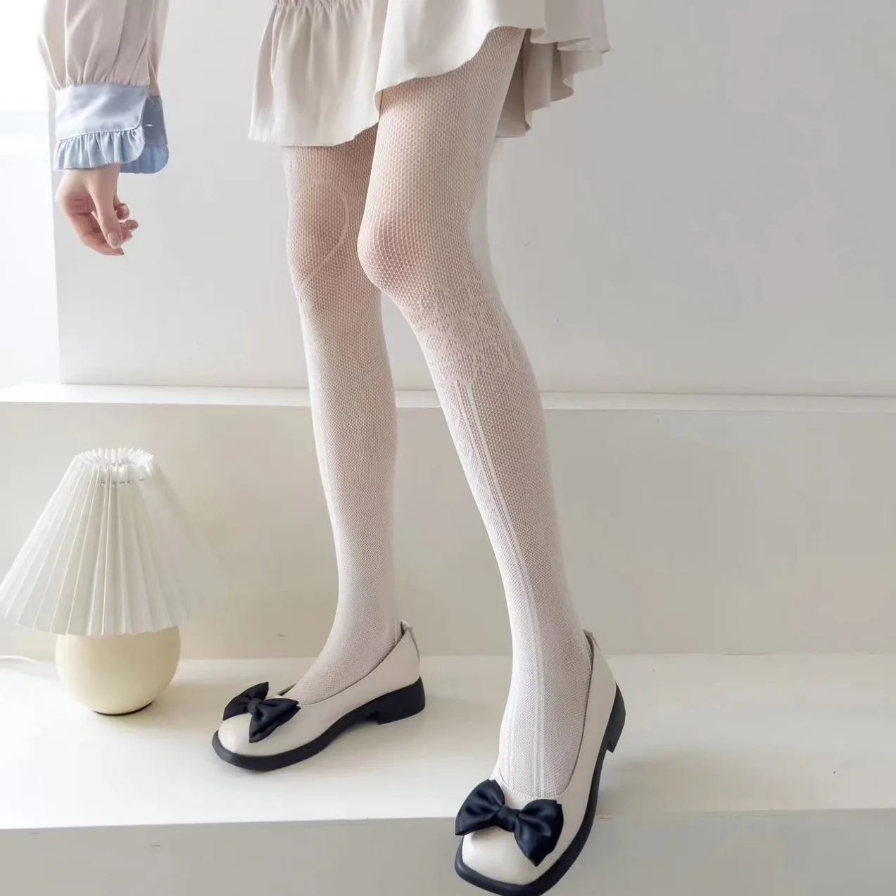

Lolita Personalized Geometric Pattern Fishnet Stockings Thin Breathable Small Mesh Love Heart Retro Nylon Tights