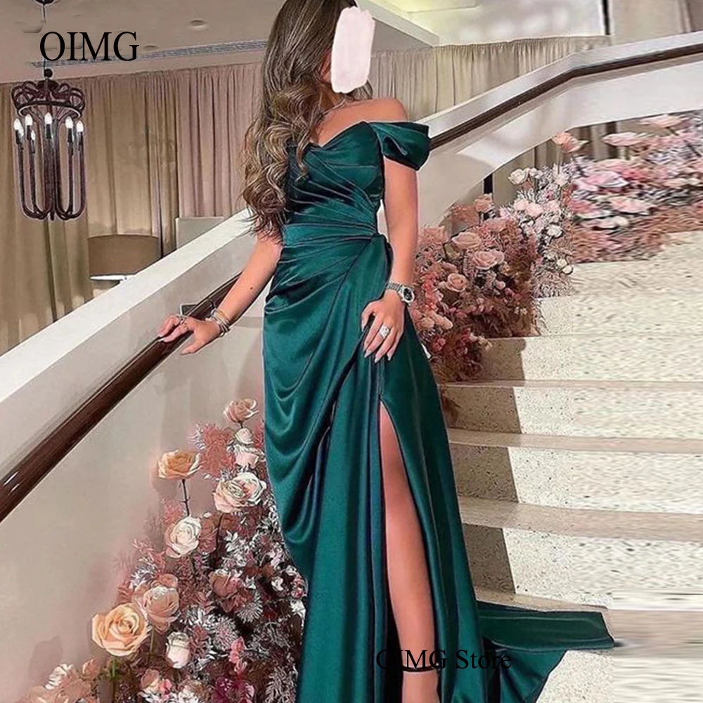 

OIMG Emermald Green Mermaid Long Evening Dresses Sexy Side Split Sweetheart Arabic Formal Prom Pageant Gowns Robe De Soiree