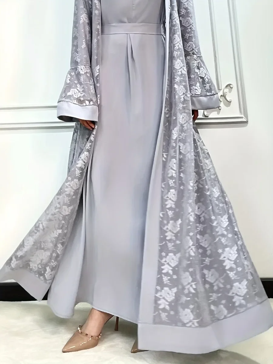 Lace abaya set and Ramadan holiday for women, two-piece inner dress, long luminous sleeves, caftan, Ramadan,
