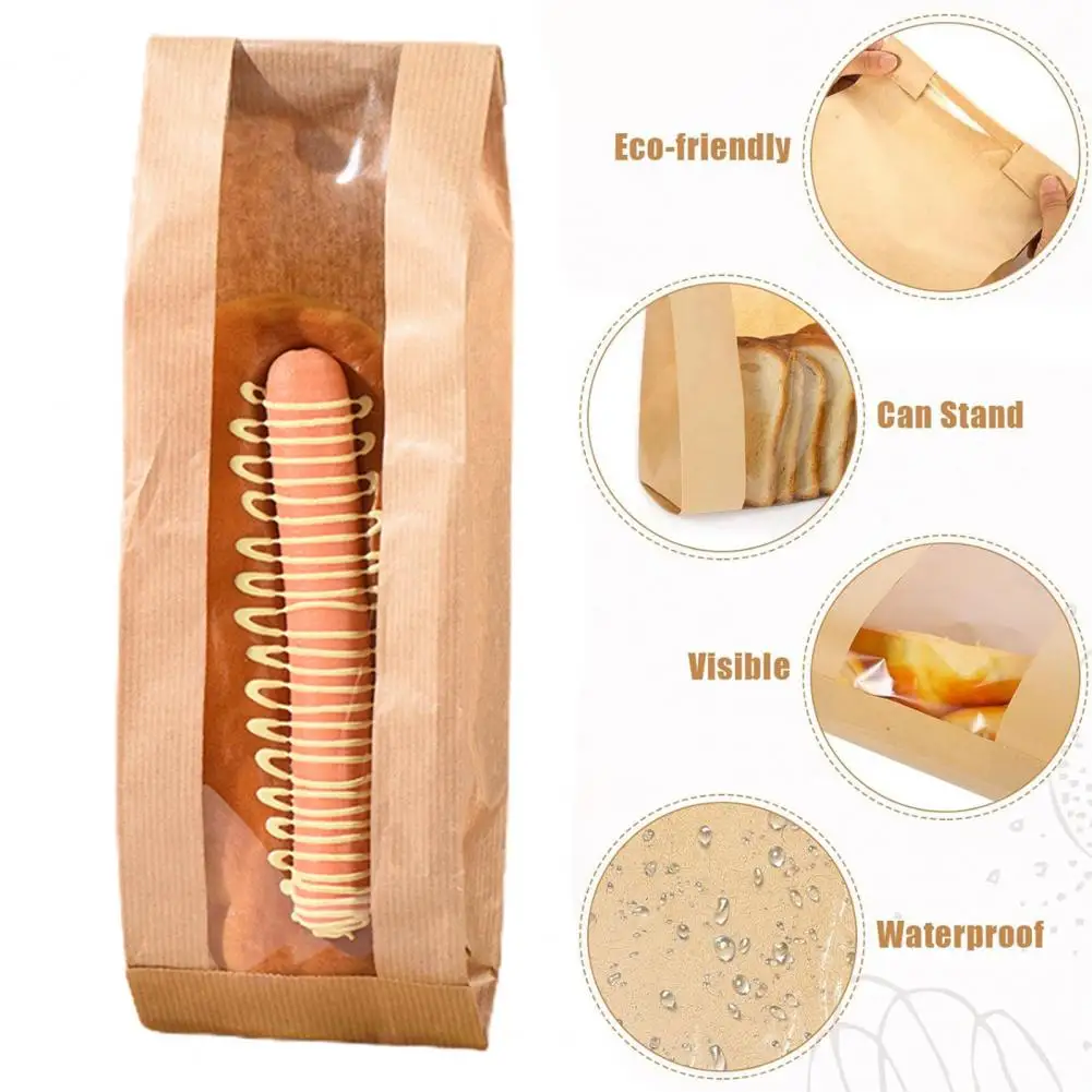 50 Packs Paper Bread Bag With Clear Window Homemade Bread Sourdough Toast Bags Waterproof Tear-Proof Paper Bag For Bakery Pastry