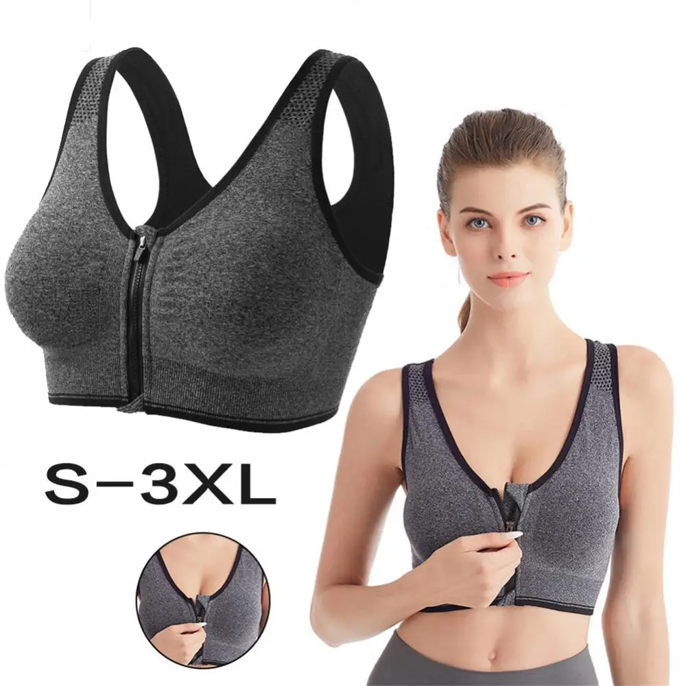 Front Zip Sports Bra Top Push Up Yoga Bra Antishock Nonsteel Ring Running Tank Top Fitness Yoga Underwear Female Bralette