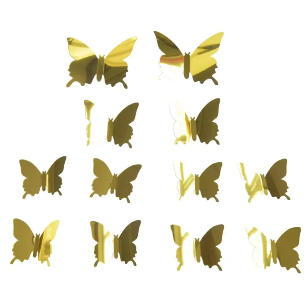 14-Piece Butterfly Mirror Stickers - 3D Acrylic Wall Decals Silver