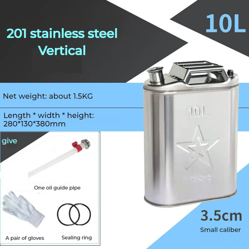 201 Stainless Steel Fuel Tank 5L 10L Petrol Storage Oil Jerrycan Gas Can Car Truck Motorcycle Car Fuel-jugs Oil Pipe