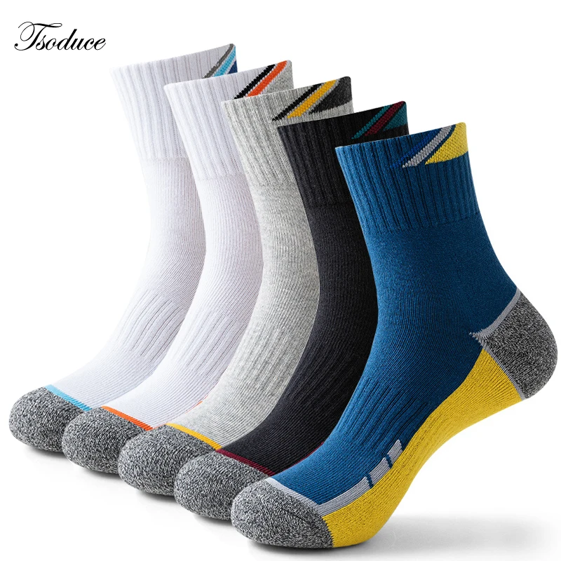 Tennis Cotton Socks Thickened Cushioned Towel Bottom Color-blocking Middle Tube Elite Men Sports Running Basketball Socks tennis socks