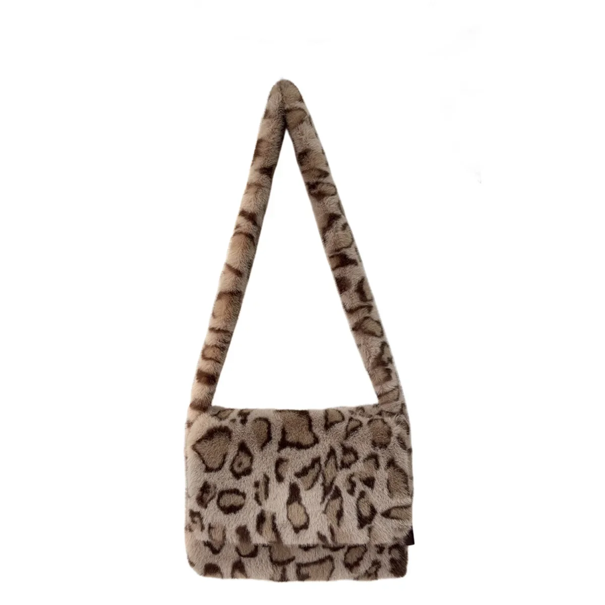 Fashion Leopard Crossbody Bag Winter Soft Plush Shoulder Bag Animal Printed Faux Fur Bags for Women 2025 Square Shopper Tote New