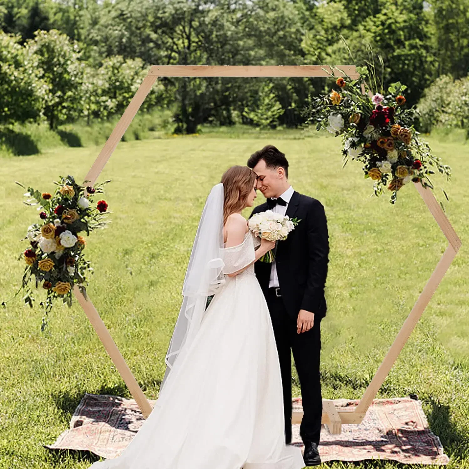 210cm Hexagon Wooden Arch Wedding Frame Backdrop Background Stand Flower Arbor Stand