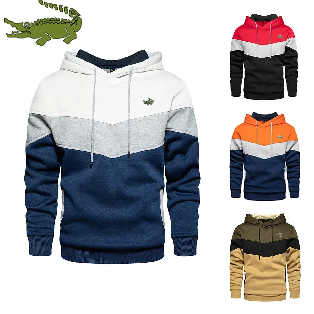 2024 Popular men's hoodie splicing jumper Spring and autumn winter plus fleece warm long sleeve leisure printed blazer