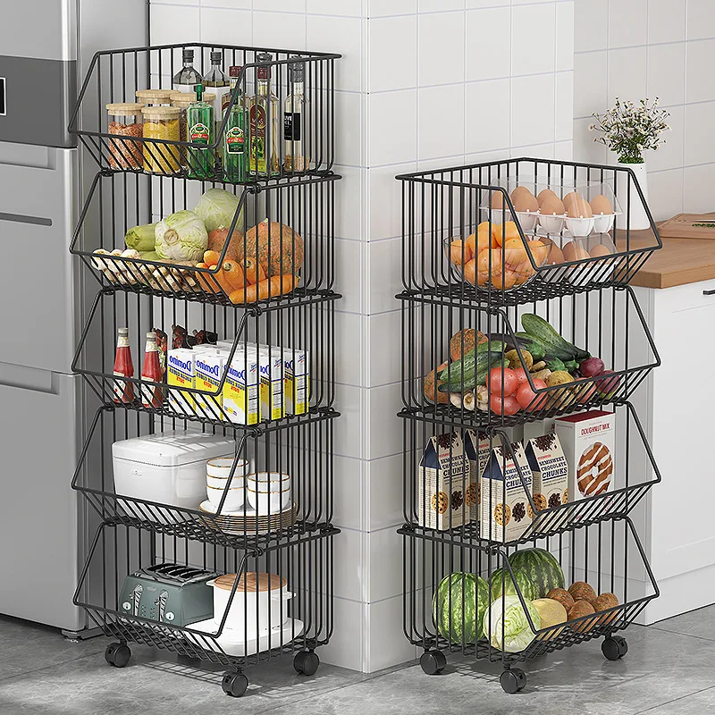 Three-Piece Kitchen Floor Multi-Layer Stackable Storage Rack Seasoning  Holder Household Vegetables Storage Basket Fruit Basket - AliExpress